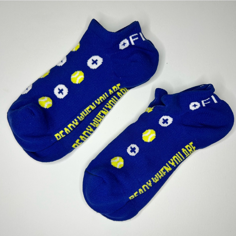 FIGS New 2 Ankle Socks READY WHEN YOU ARE Blue Small Yellow Tennis Balls